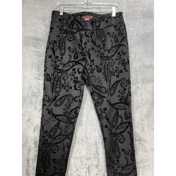 Krazy Larry Women's 12 Gray Black Velvet Paisley Pull On Ankle Pants Stretch M - Picture 4 of 16